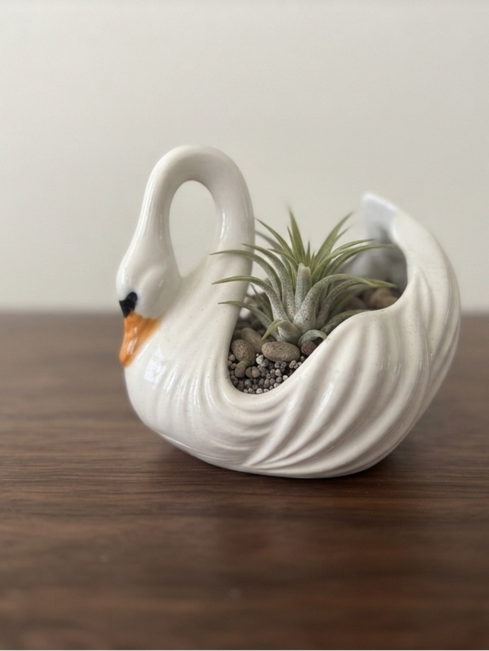Vintage Ceramic Mini Swan Planter White Porcelain Trinket Dish Decor